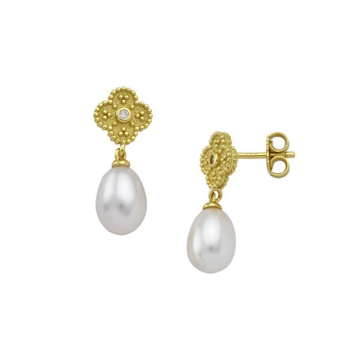 Σκουλαρίκια σε Βυζαντινό Στυλ με Ζιργκόν Ασήμι 925° & Πέρλα SKU-82199