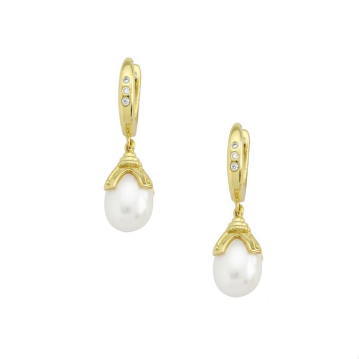 Σκουλαρίκια Κρεμαστά με Ζιργκόν Ασήμι 925° & Πέρλα SKU-82200