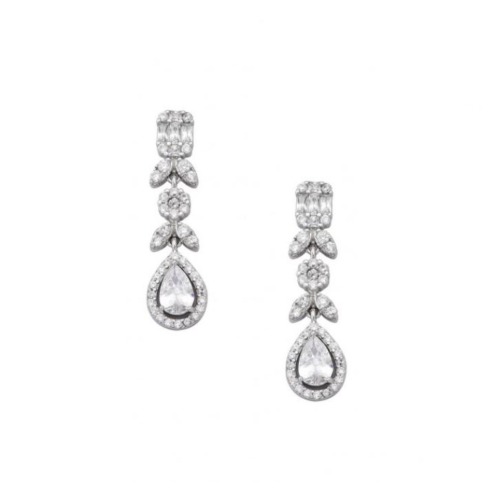 Σκουλαρίκια Κρεμαστά με Λευκά Ζιργκόν Ασήμι 925° SKU-82201