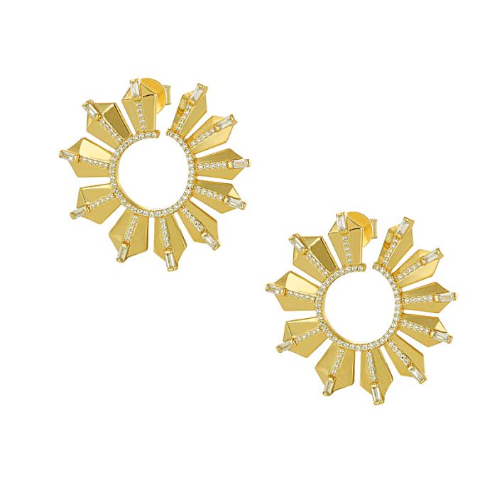 Κρεμαστά Σκουλαρίκια με Λευκά Ζιργκόν  Κίτρινο Επίχρυσο Ασήμι 925° SKU-82246