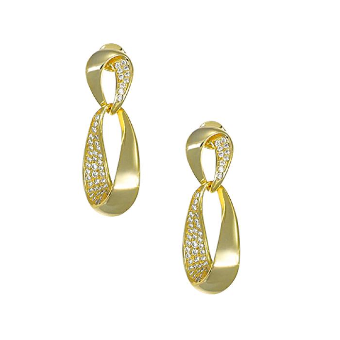 Κρεμαστά Σκουλαρίκια Επίχρυσα Ασήμι 925° Λευκά Ζιργκόν. SKU-82294