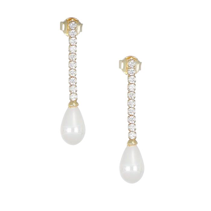 Κρεμαστά Σκουλαρίκια Ασήμι 925° Λευκά Ζιργκόν  &  Πέρλα. SKU-82306