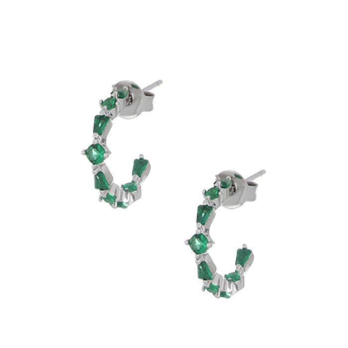 Σκουλαρίκια Κρίκοι Ασήμι 925° Πράσινα Ζιργκόν. SKU-82307