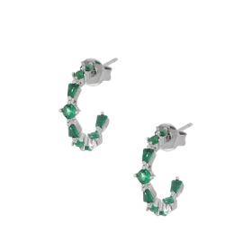 Σκουλαρίκια Κρίκοι Ασήμι 925° Πράσινα Ζιργκόν. SKU-82307