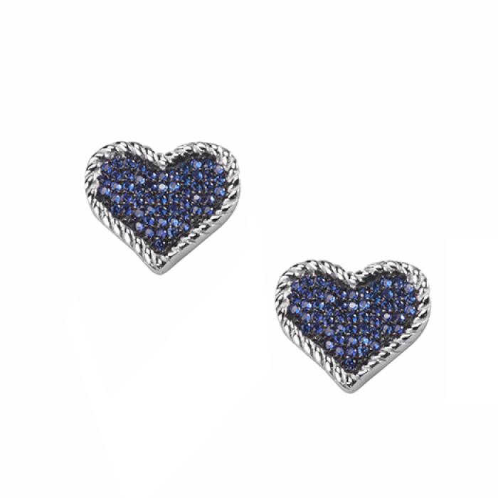 Σκουλαρίκια Καρδιές Ασήμι 925° με Μπλε Ζιργκόν. SKU-82309