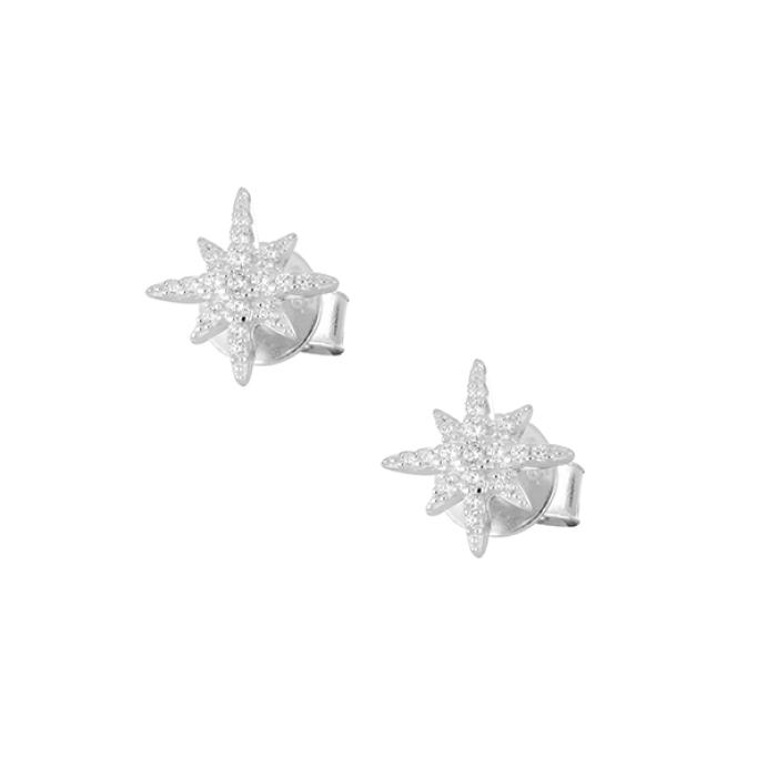 Σκουλαρίκια Καρφωτά Αστέρι Λευκά Ζιργκόν Ασήμι 925° SKU-82321