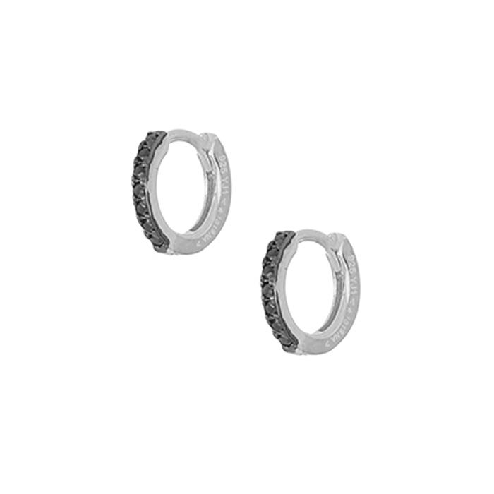 Σκουλαρίκια Κρίκοι Ασήμι 925° με Μαύρα Ζιργκόν. SKU-82353