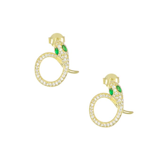 Σκουλαρίκια Φίδι Ασήμι 925° με Λευκα & Πράσινα Ζιργκόν. SKU-82361