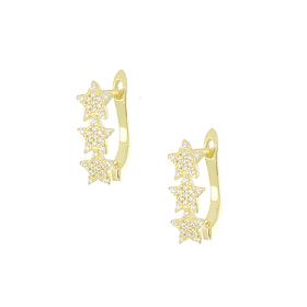 Σκουλαρίκια Κρίκοι με Σχέδιο Αστέρια Ασήμι 925° με Λευκά Ζιργκόν. SKU-82380