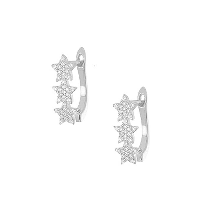 Σκουλαρίκια Κρίκοι με Αστέρια σε Ασήμι 925° Λευκά Ζιργκόν. SKU-82381