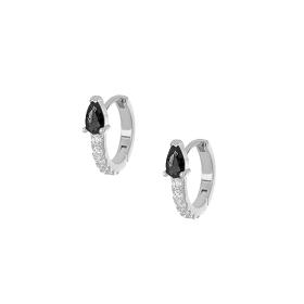 Γυναικεία Σκουλαρίκια Κρίκοι με Λευκά και Μαύρα Ζιργκόν Ασήμι 925° SKU-82383