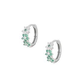 Σκουλαρίκια Κρίκοι με Λουλούδια και  Λευκά και Πράσινα Ζιργκόν Ασήμι 925° SKU-82384