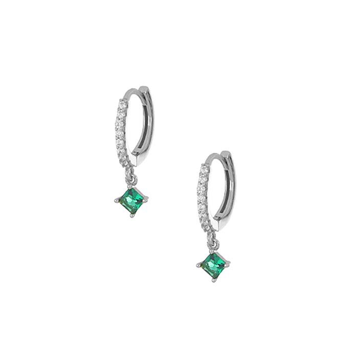 Σκουλαρίκια Κρίκοι με Λευκά και Πράσινα Ζιργκόν από Ασήμι 925° SKU-82386