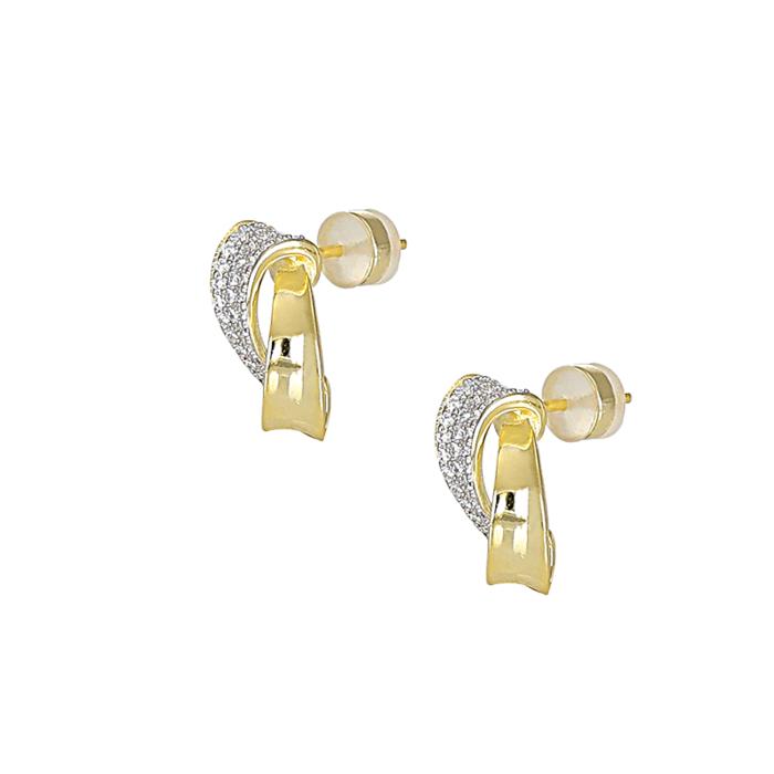 Σκουλαρίκια Ασήμι 925° Κίτρινο Επίχρυσο με Λευκά Ζιργκόν. SKU-82391