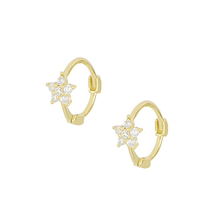 Σκουλαρίκια Κρίκοι με Αστέρι και Λευκά Ζιργκόν σε Κίτρινο Επίχρυσο Ασήμι 925°. SKU-82394