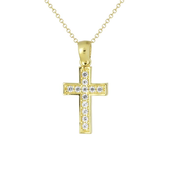 Σταυρός Γυναικείος Χρυσός Κ9 με Ζιργκόν SKU-82494
