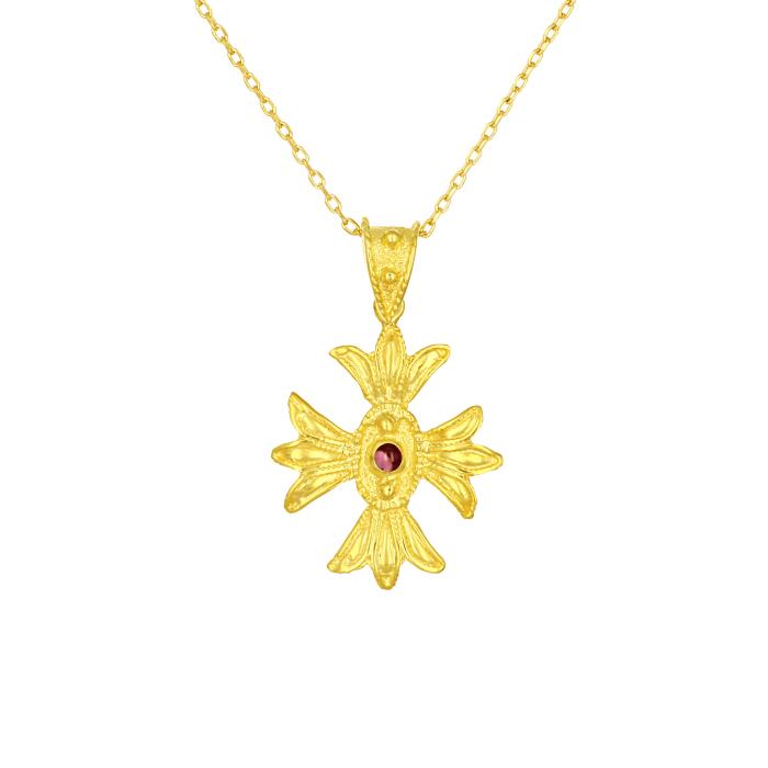 Σταυρός Γυναικείος σε Βυζαντινό Ύφος με Ροζ Ζιργκόν Ασήμι 925° SKU-82635