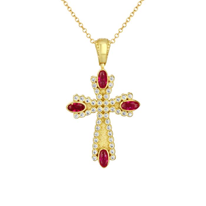 Βυζαντινός Σταυρός Διπλής Όψης Χρυσός K9 με Ζιργκόν SKU-82768