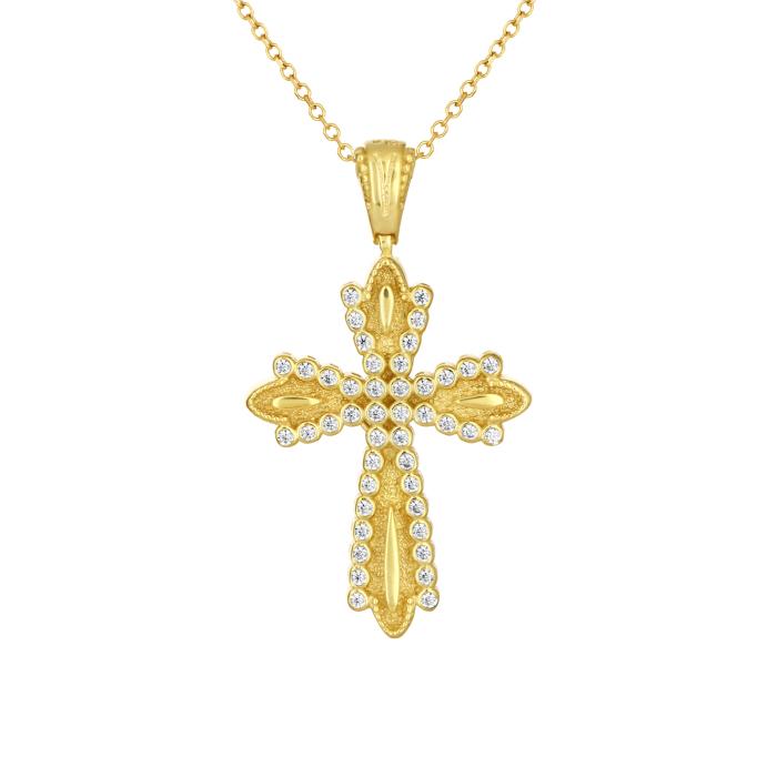 Βυζαντινός Σταυρός Διπλής Όψης Χρυσός K9 με Ζιργκόν SKU-82768