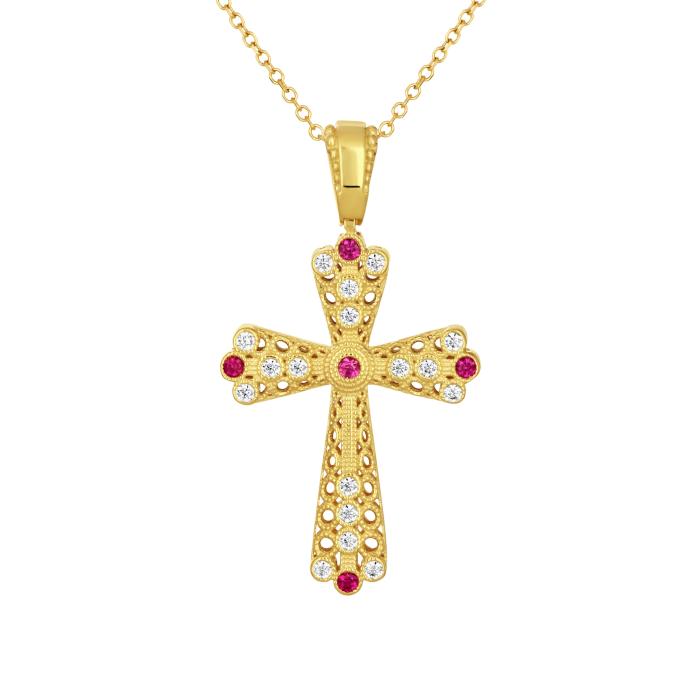 Βυζαντινός Σταυρός Διπλής Όψης Χρυσός K9 με Ζιργκόν SKU-82769