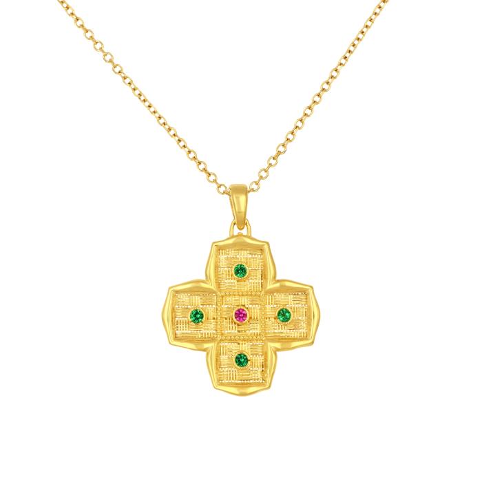 Βυζαντινός Σταυρός Διπλής Όψης Χρυσός Κ9 με Ζιργκόν SKU-82770