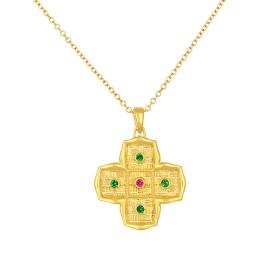 Βυζαντινός Σταυρός Διπλής Όψης Χρυσός Κ9 με Ζιργκόν SKU-82770