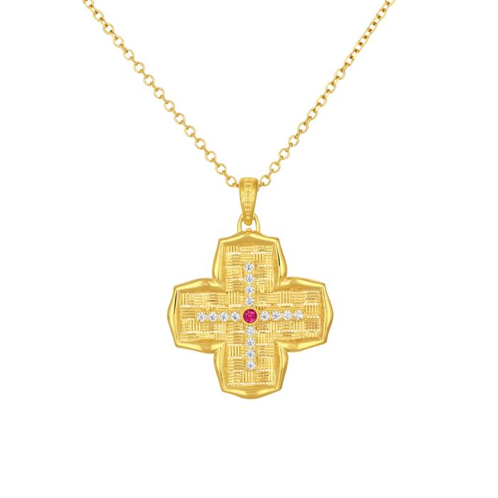 Βυζαντινός Σταυρός Διπλής Όψης Χρυσός Κ9 με Ζιργκόν SKU-82770