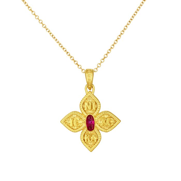 Σταυρός Βυζαντινού Στυλ Διπλής Όψης Χρυσός K9 με Ζιργκόν SKU-82771