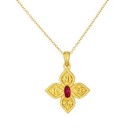 Σταυρός Βυζαντινού Στυλ Διπλής Όψης Χρυσός K9 με Ζιργκόν SKU-82771