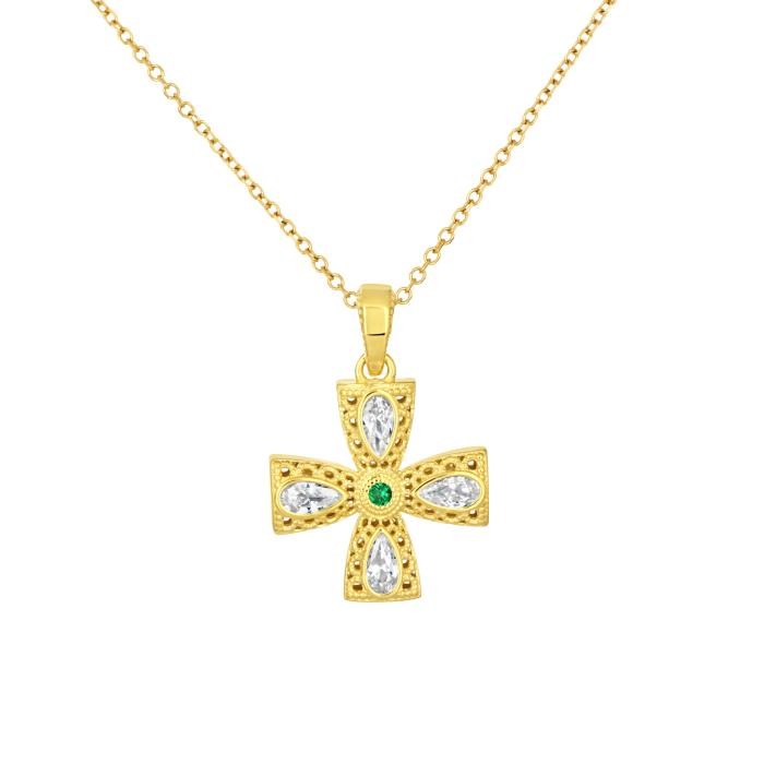 Σταυρός Βυζαντινός Διπλής Όψης με Ζιργκόν Χρυσός K9 SKU-82772