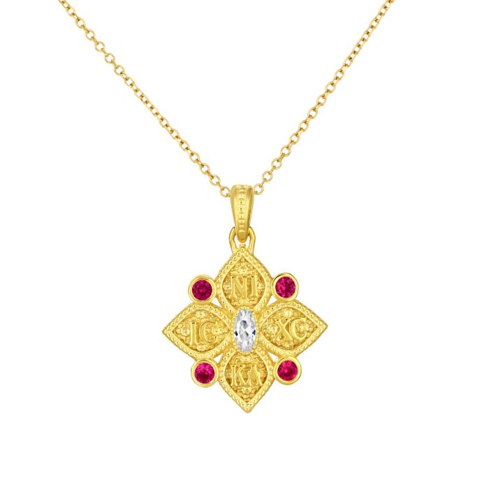 Σταυρός Βυζαντινός Διπλής Όψεως Χρυσός K9 με Ζιργκόν SKU-82774