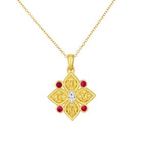 Σταυρός Βυζαντινός Διπλής Όψεως Χρυσός K9 με Ζιργκόν SKU-82774