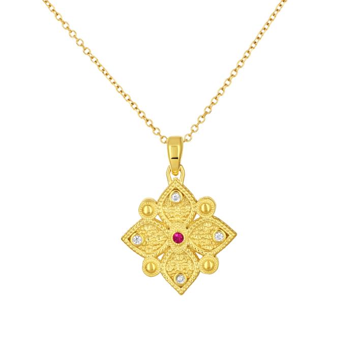 Σταυρός Βυζαντινός Διπλής Όψεως Χρυσός K9 με Ζιργκόν SKU-82774