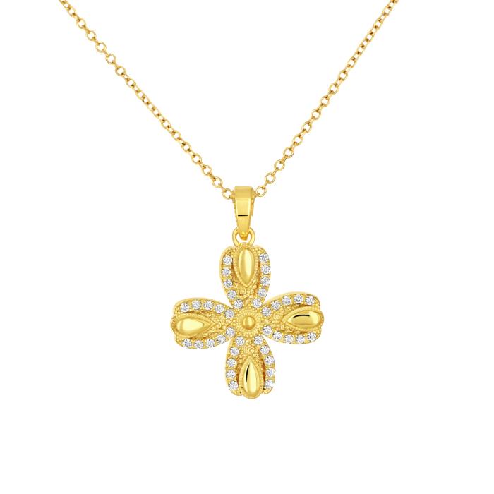 Σταυρός Βυζαντινός Διπλής Όψεως Χρυσός K9 με Ζιργκόν SKU-82775