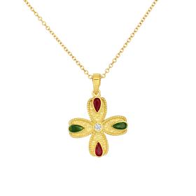 Σταυρός Βυζαντινός Διπλής Όψεως Χρυσός K9 με Ζιργκόν SKU-82775