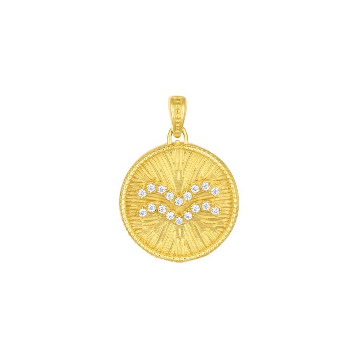 Ζώδιο Υδροχόου Διπλής Όψεως με Λευκά Ζιργκόν Χρυσός K9 SKU-82694