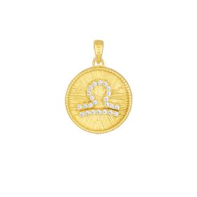 Ζώδιο Ζυγός Διπλής Όψεως Χρυσό K9 με Λευκά Ζιργκόν SKU-82690