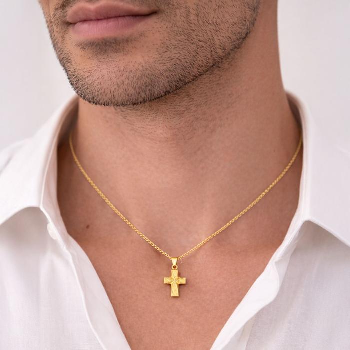 Ανδρικός Σταυρός σε Κίτρινο Χρυσό K14 με Σαγρέ & Ματ Φινίρισμα SKU-83327