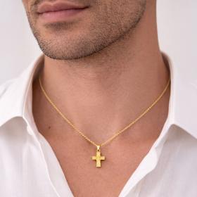 Ανδρικός Σταυρός σε Κίτρινο Χρυσό K14 με Σαγρέ & Ματ Φινίρισμα SKU-83327