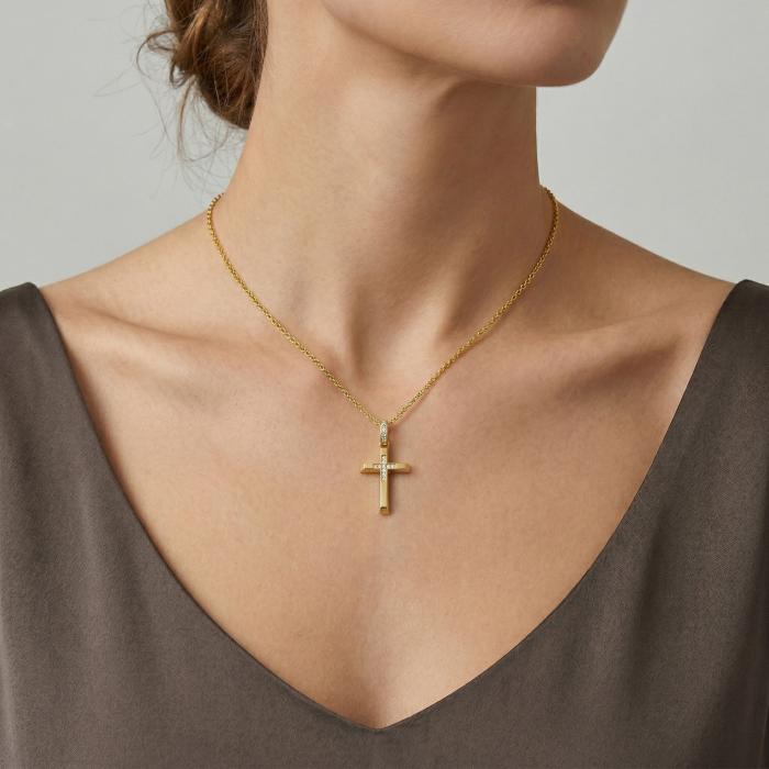 Βαπτιστικός Σταυρός με Διαμάντια σε Κίτρινο Χρυσό K14 SKU-83296