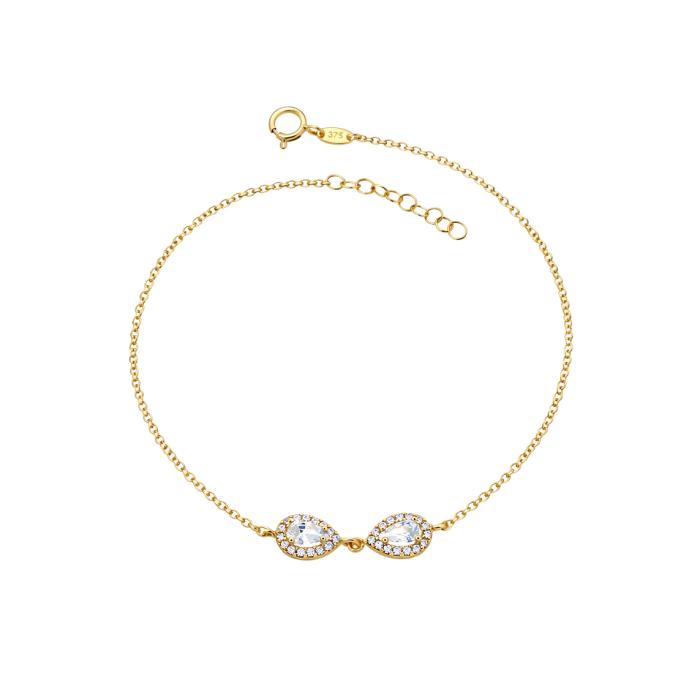 Βραχιόλι με Ροζέτες σε Σχήμα Δάκρυ & Λευκά Ζιργκόν Χρυσός K9 SKU-83844