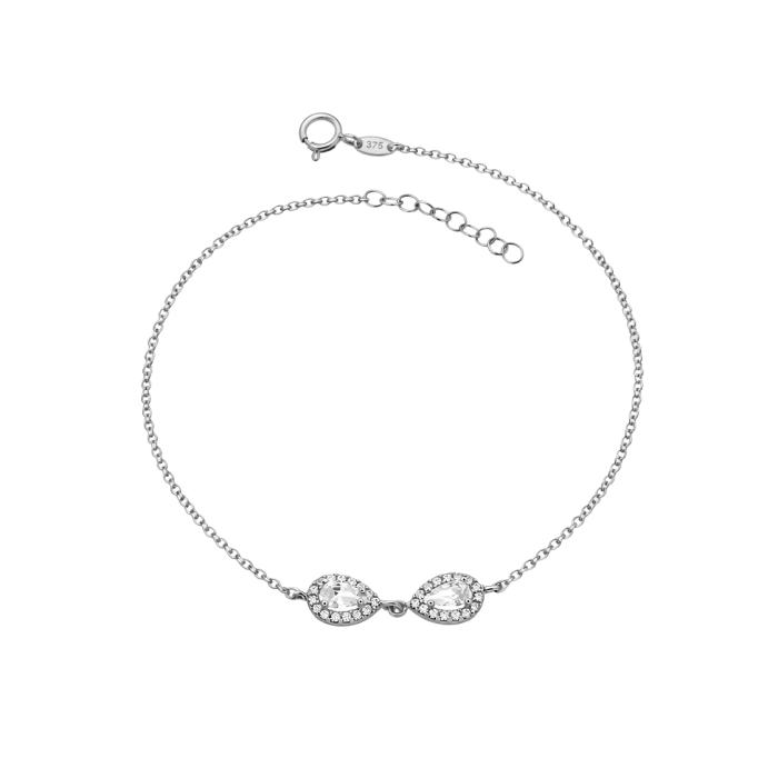 Βραχιόλι με Ροζέτες σε Σχήμα Δάκρυ Λευκόχρυσος K9 & Λευκά Ζιργκόν SKU-83843