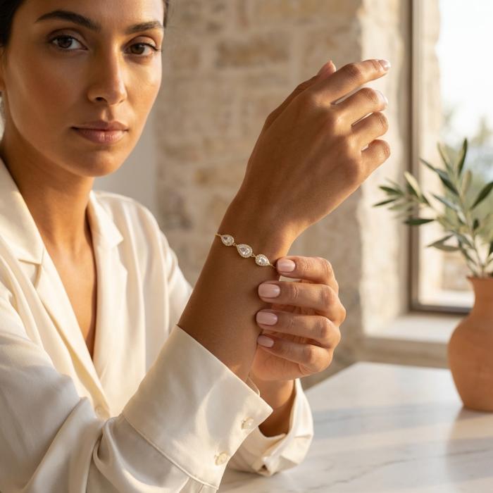 Βραχιόλι Ροζέτα με Λευκά Ζιργκόν Χρυσός K9 SKU-83838