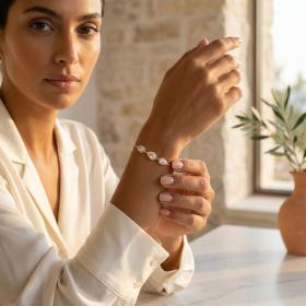 Βραχιόλι Ροζέτα με Λευκά Ζιργκόν Χρυσός K9 SKU-83838