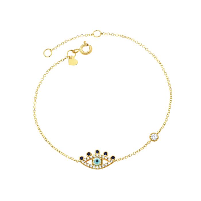 Βραχιόλι Ματάκι Χρυσός Κ9 με Ζιργκόν SKU-83142