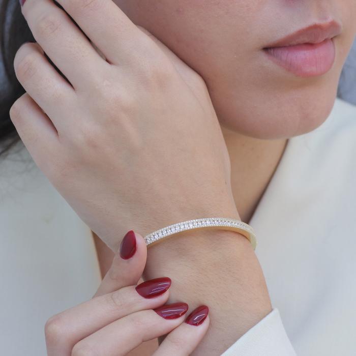 Βραχιόλι Χειροπέδα Χρυσός Κ14 με Λευκά Ζιργκόν SKU-83457