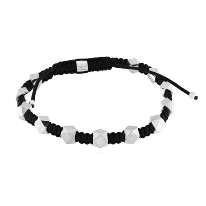 Ανδρικό Βραχιόλι FaCad'oro Ασήμι 925° με Μαύρο Κορδόνι SKU-83623