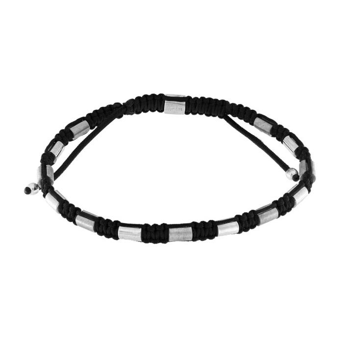 Ανδρικό Βραχιόλι FaCad'oro Ασήμι 925° με Μαύρο Κορδόνι SKU-83625