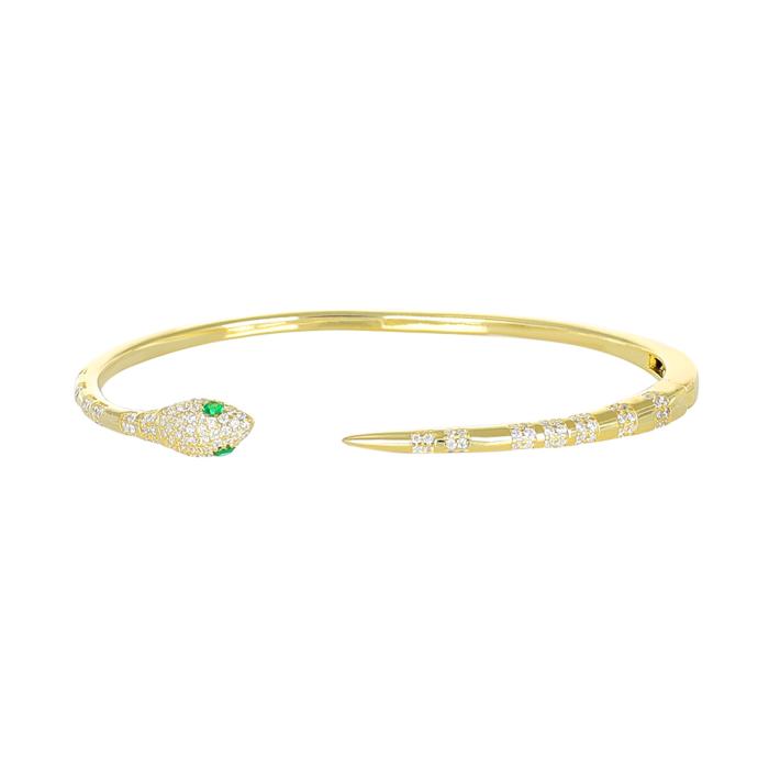 Βραχιόλι Χειροπέδα Φίδι Ασήμι 925° με Λευκά & Πράσινα Ζιργκόν SKU-83724