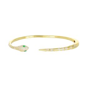 Βραχιόλι Χειροπέδα Φίδι Ασήμι 925° με Λευκά & Πράσινα Ζιργκόν SKU-83724